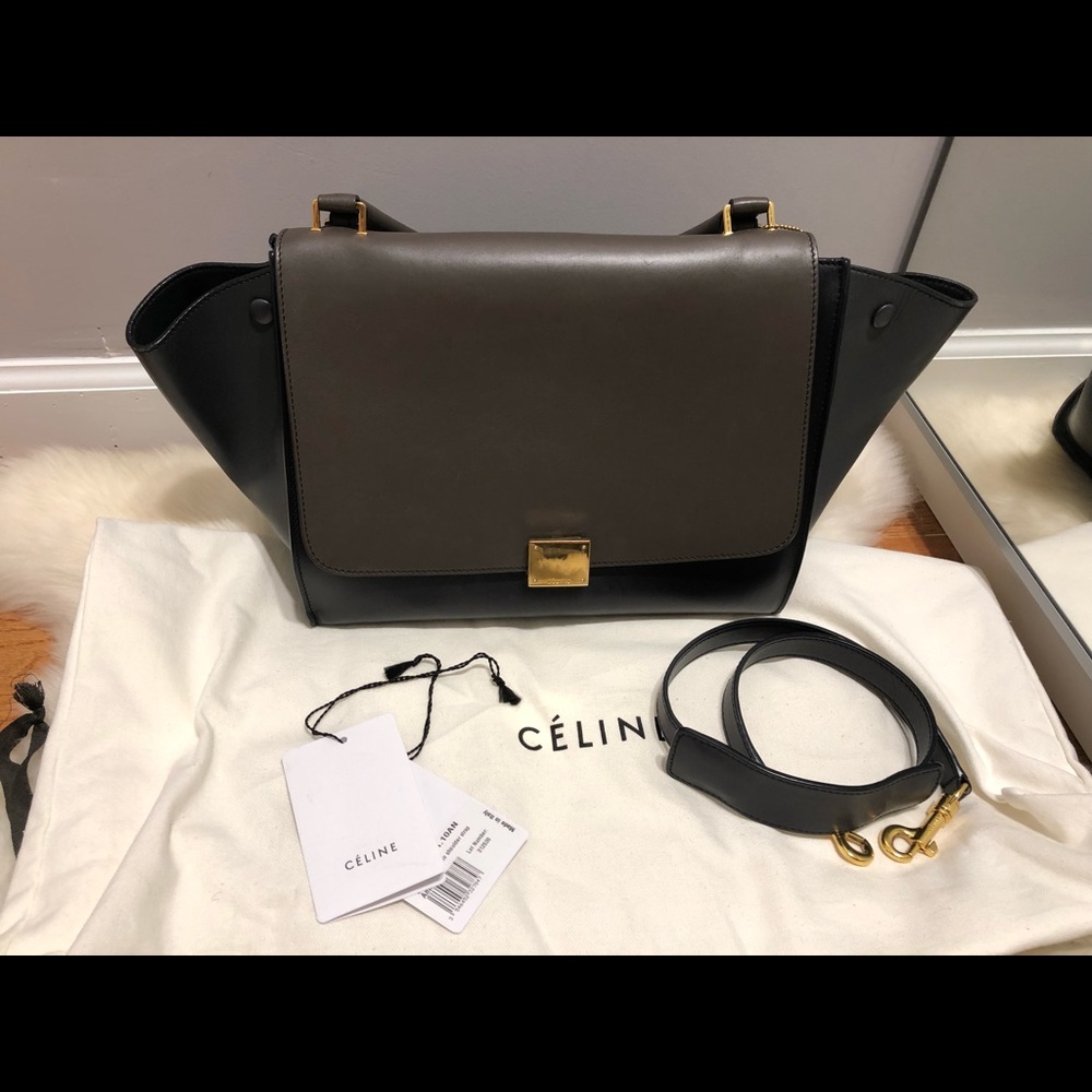 Celine Trapeze anthracite color with gold hardware